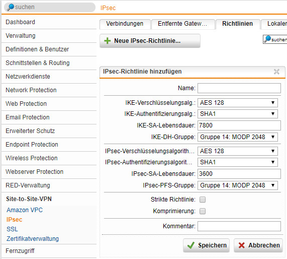Sophos-SG-IPsec-Richtlinie