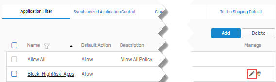 Edit application filter.