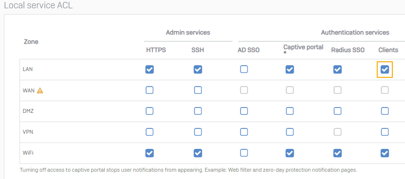 Select client authentication zone.