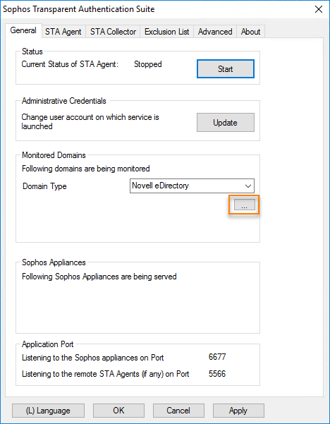 Click ellipses to open the eDirectory configuration window.