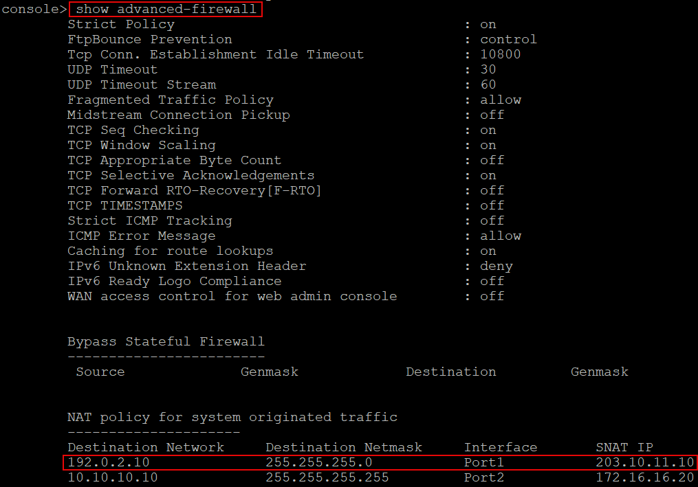 List of NAT configurations on the CLI.