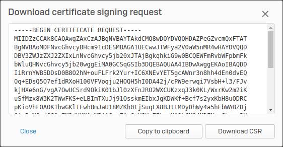 Dialog box to download a CSR.