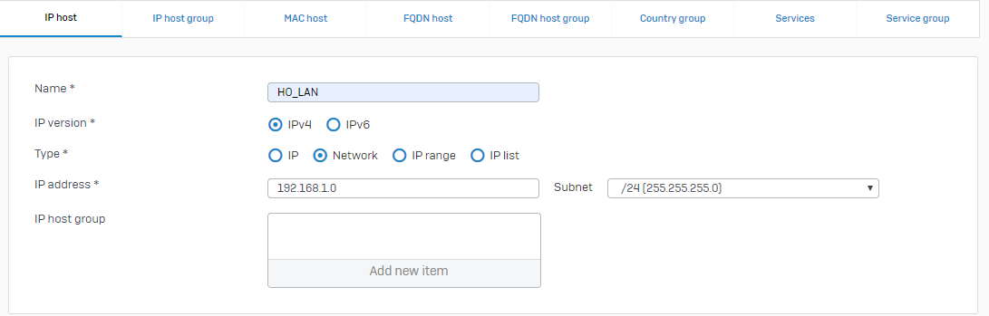 Create a LAN IP host.