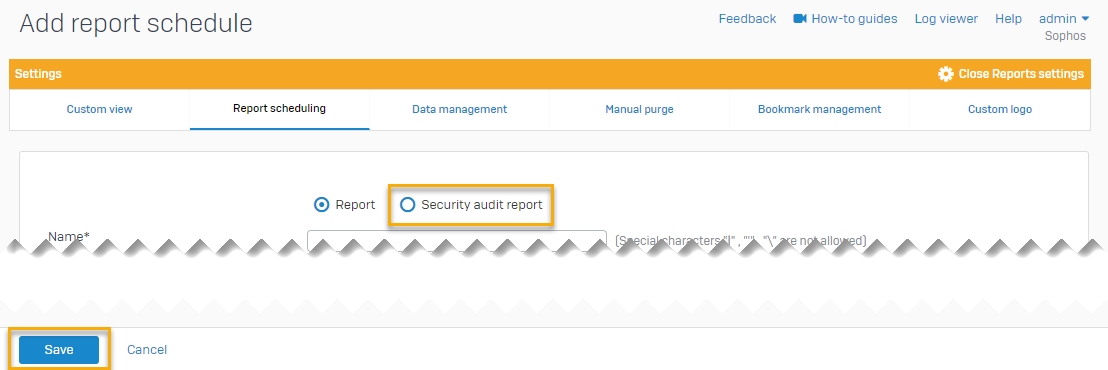 Report scheduling page.