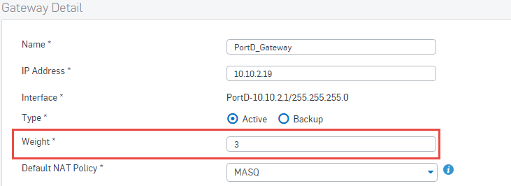 Specify a weight for the example gateway.