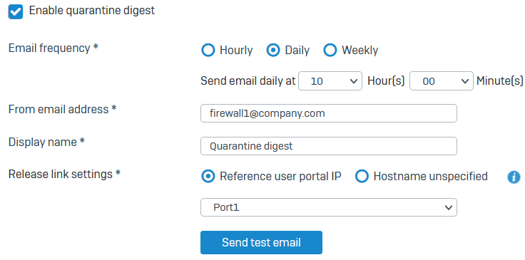 Quarantine settings.