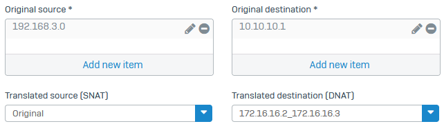 Destination NAT rule settings.