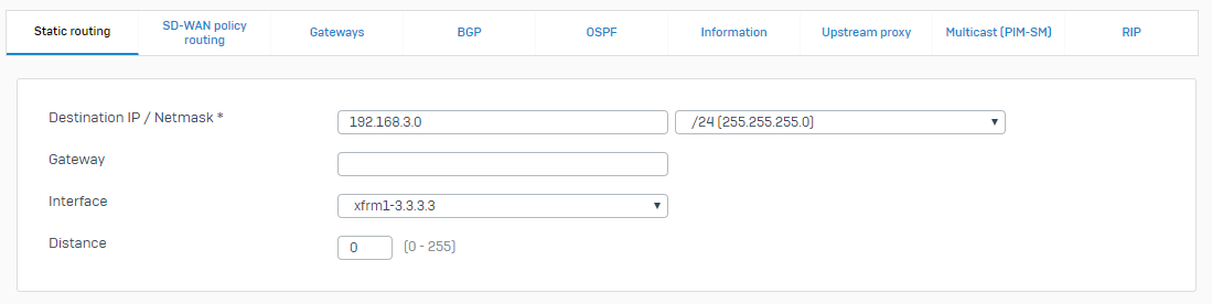 Static route settings.