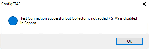 A scuccessful connectivity test but STAS is disabled.