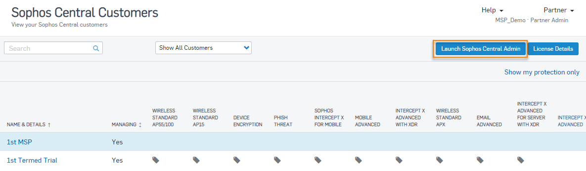 Launch Sophos Central admin.