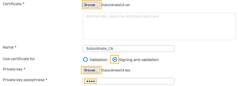 Upload Subordinate CA.