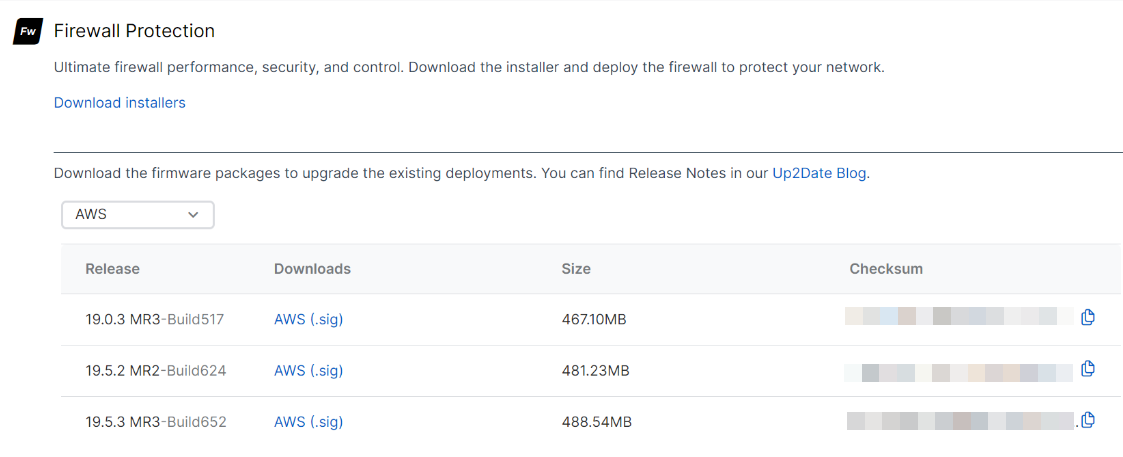 Firewall Protection installers section.