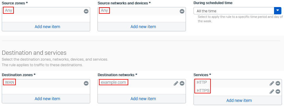 IPv4 firewall rule settings.