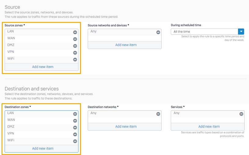 Source and destination zones.