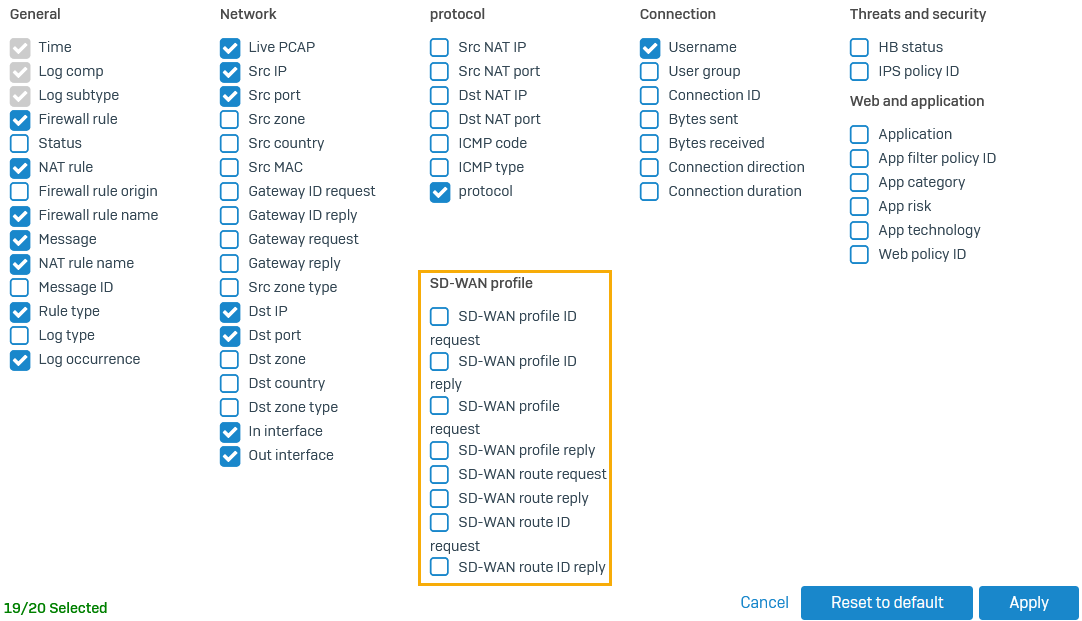 SD-WAN log selection.