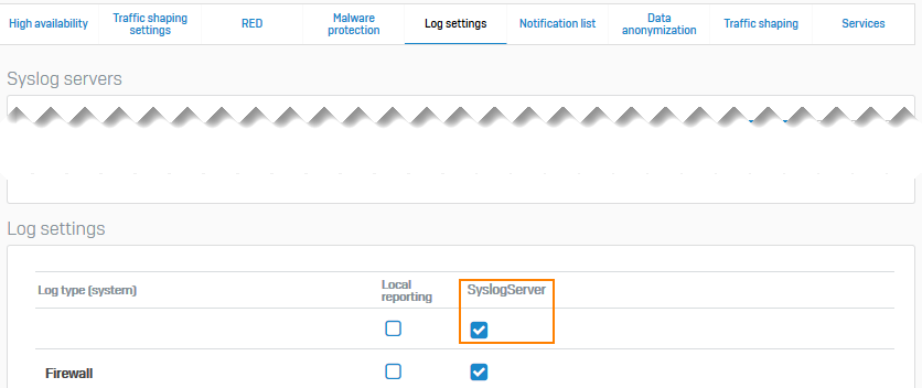 Select the logs to send to the syslog server.