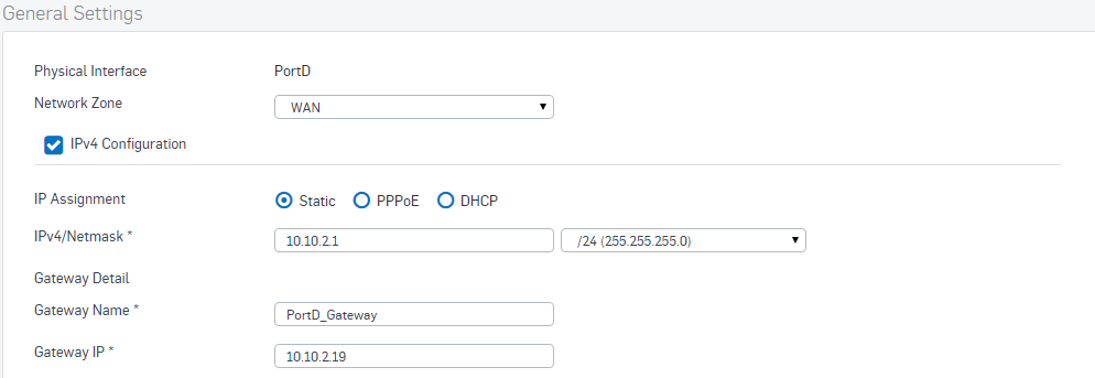 Example settings for a gateway.