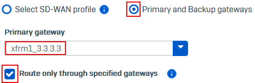 Branch office XFRM interface as the SD-WAN route's primary gateway.
