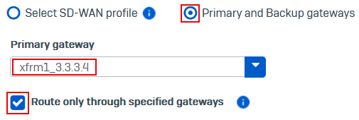 Branch office XFRM interface as the SD-WAN route's primary gateway.