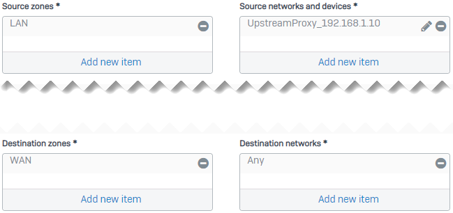 Firewall rule to allow traffic from the upstream proxy in the LAN to WAN.