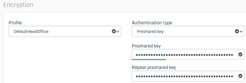 Encryption settings on firewall one.