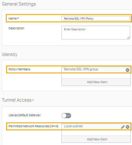 Specify policy members and permitted network resources.