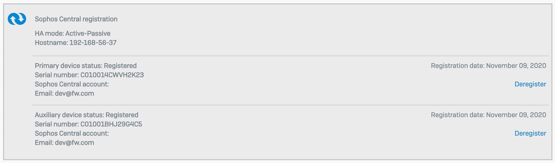 Sophos Firewall devices registered.
