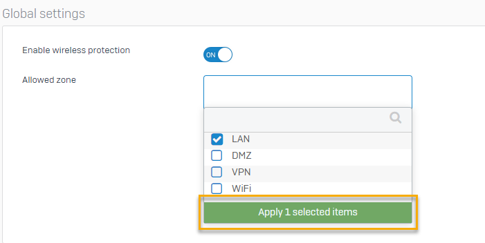Select allowed zone.