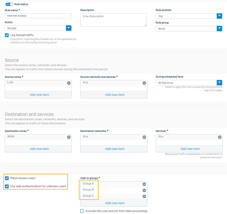 Firewall rule for recently imported groups.