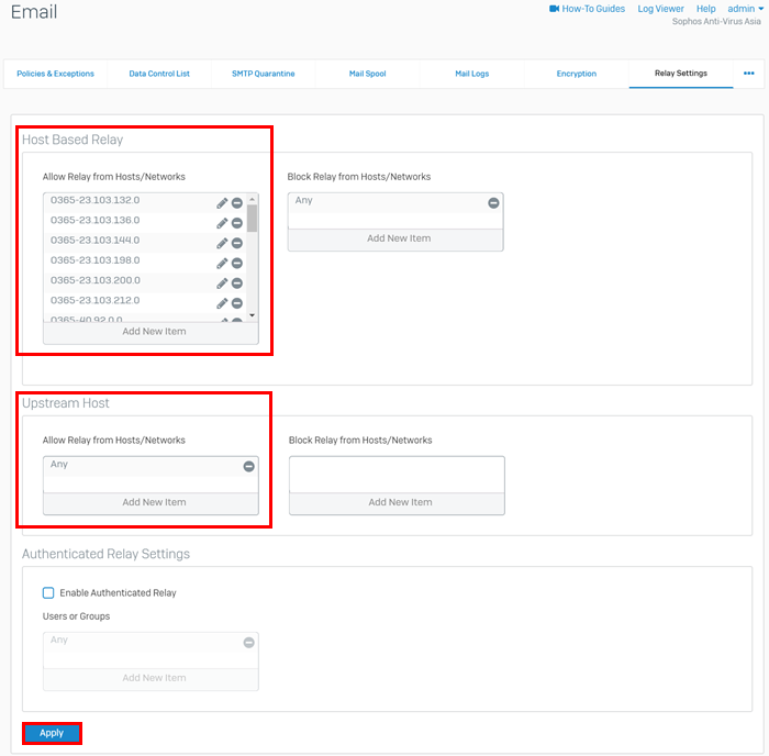 Relay settings for O365.