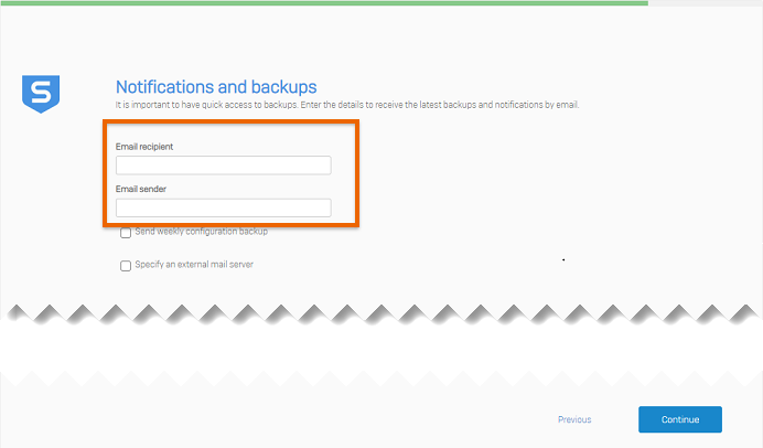 Notifications and backups screen where you can set the email recipient.