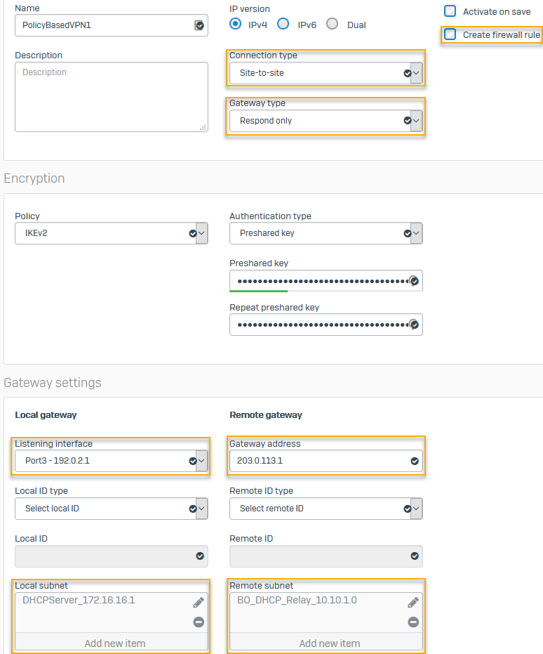 IPsec connection from head office for DHCP lease.