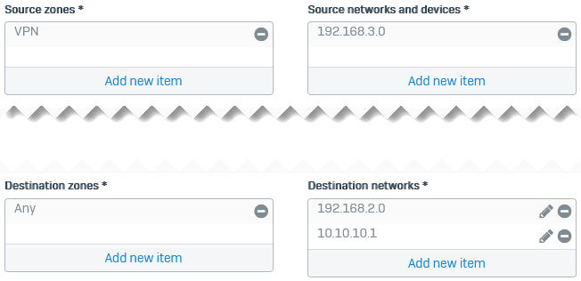 Destination NAT rule settings.