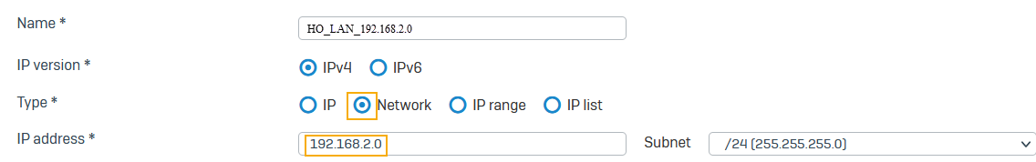 Local LAN IP host configuration on firewall one.