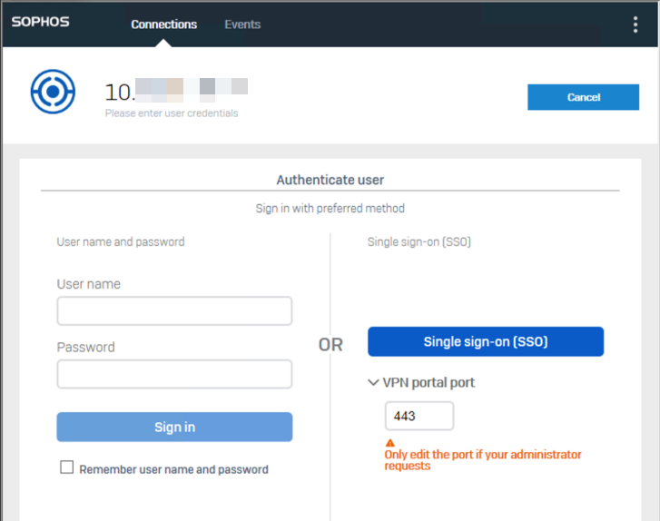 Sign in to the Sophos Connect client.